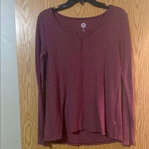 Women's Burgundy V neck Waffle Knit Top